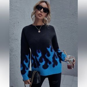 SHEIN Drop Shoulder Fire Pattern Sweater